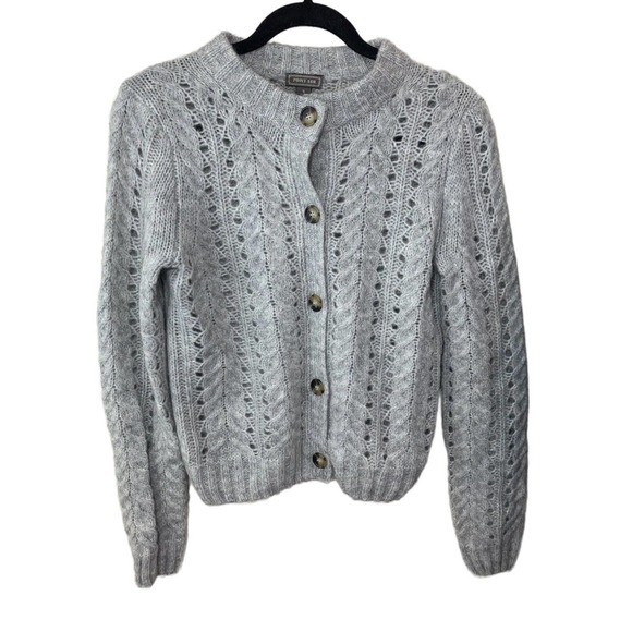 Point Sur Sweaters - POINT SUR J.Crew Pointelle Knit Cardigan Sweater Gray Small J6357 Buttons